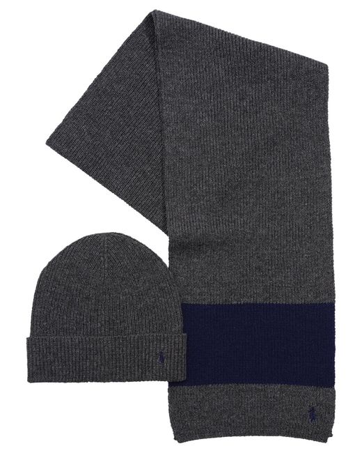 Polo Ralph Lauren Blue Rugby Stripe 2-piece Hat And Scarf Gift Set for men
