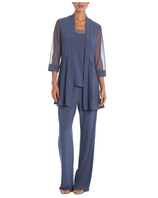 R & M Richards Gray Embellished Layered-look Pantsuit