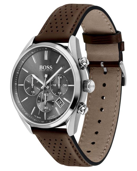 BOSS by HUGO BOSS Champion Chronograph Leather Strap Watch in Brown for Men  | Lyst