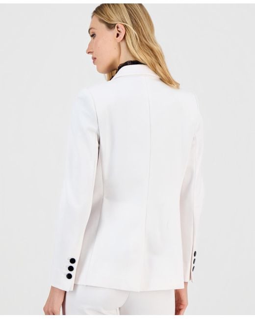 Anne Klein White Notched Collar One-button Blazer