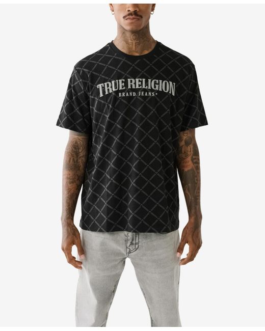 True Religion Black Monogram Arch Short Sleeve Relaxed T-shirt for men
