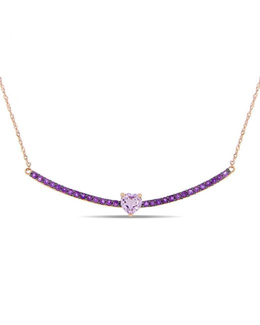 Macy's Multicolor Amethyst (1-1/10 Ct. T.w.) Heart Bar 17" Necklace In 10k Rose Gold