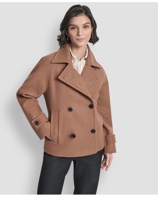 DKNY Natural Short Double Breasted Collared Coat P Xs Xxl