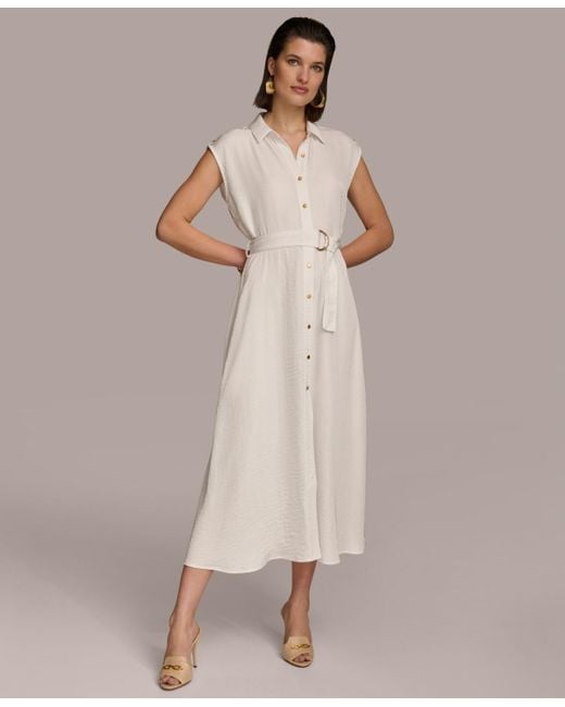 Donna Karan Natural Button-front Tie-waist Dress