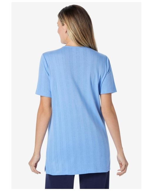 Woman Within Blue Plus Size 7-day Embroidered Pointelle Tunic