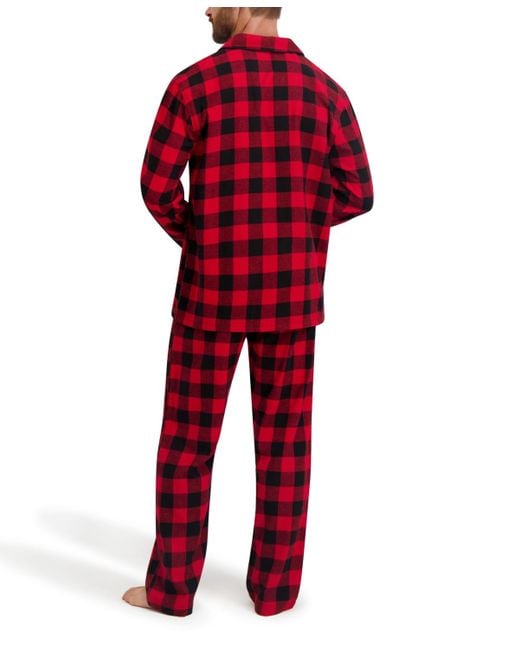 Hanes Red Flannel Button Down Pajama Sleep Set for men