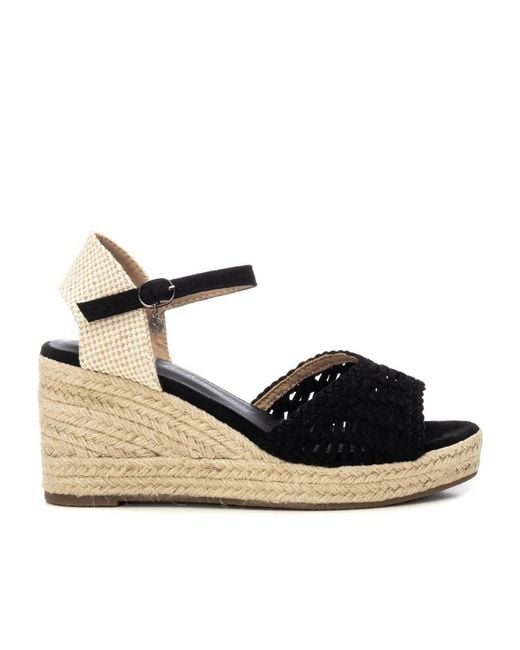 Xti Black Raffia Wedge Sandals By