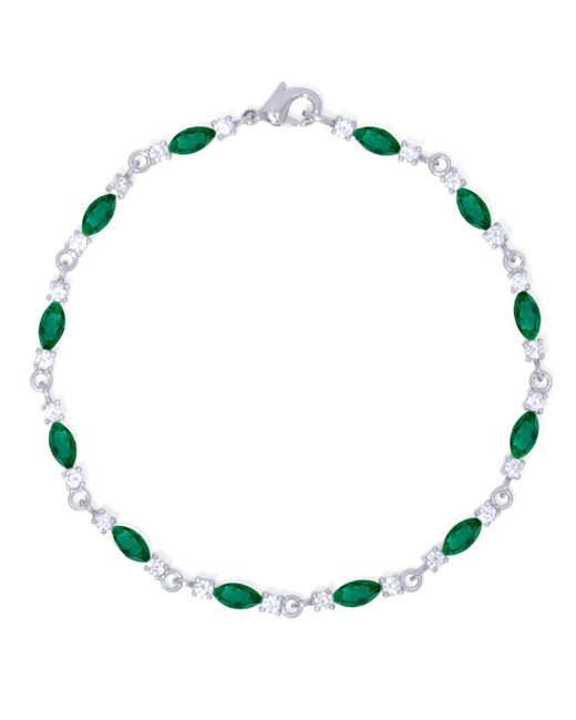 Macy's Metallic Simulated Emerald/ Cubic Zirconia Marquise Bracelet In Silver Plate