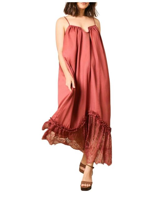 Oasis Red Babydoll Floaty Lace Detail Maxi Dress