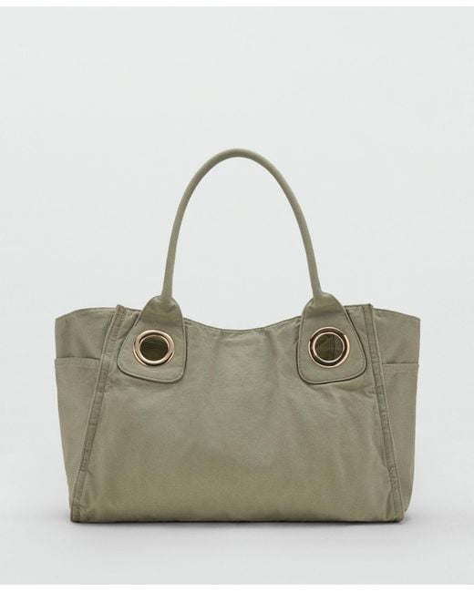 Mango Gray Eyelets Canvas Bag