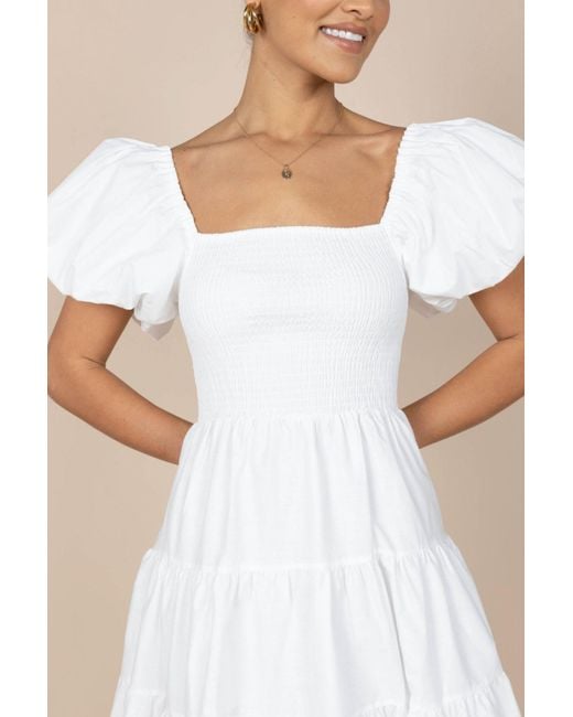 Petal & Pup Natural Annette Puff Sleeve Shirred Midi Dress