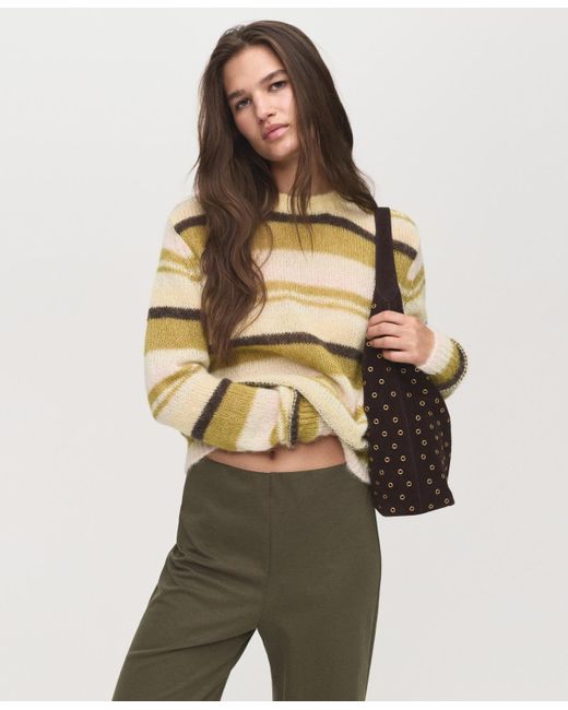 Mango Green Elastic Waist Straight-fit Pants