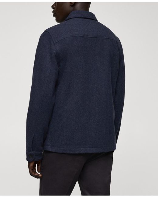 Mango Blue Double-faced Pockets Detail Wool Overshirt