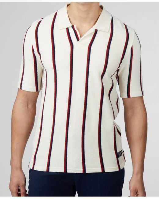 Ben Sherman White Stripe Toweling Polo Shirt for men