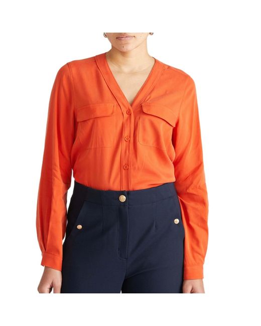 UNIVERSAL STANDARD Orange Plus Size Stretch Cupro Button-down Blouse