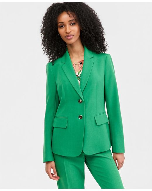 Kasper Green Petite Two-button Notch Collar Jacket