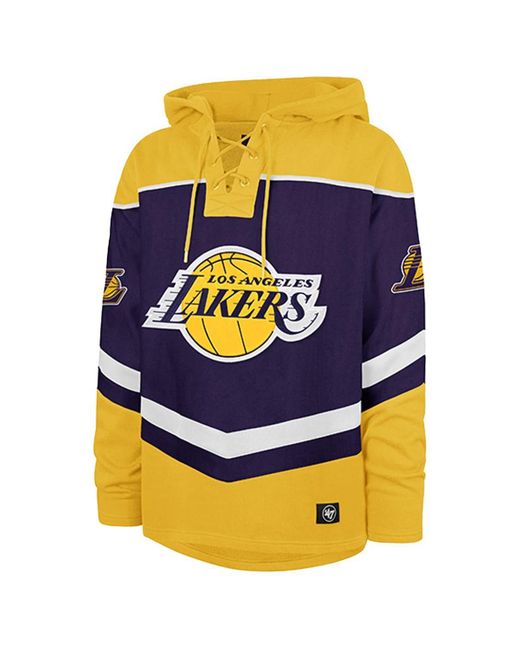 '47 Blue Los Angeles Lakers Oversized Tri-satin Layup Lacer Pullover Hoodie for men