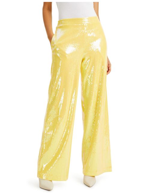 INC International Concepts Yellow Culpos X Inc Sequin Wide-leg Pants, Created For Macy's