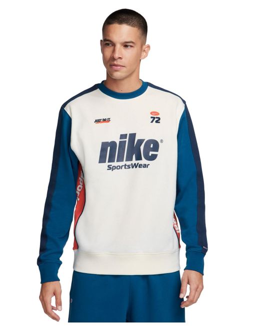 Nike Blue Sportswear Club Fleece Standard-fit Colorblocked Logo Sweatshirt for men