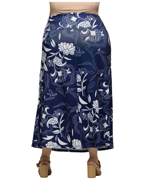 24seven Comfort Apparel Blue Plus Size Elastic Waist A-line Maxi Skirt