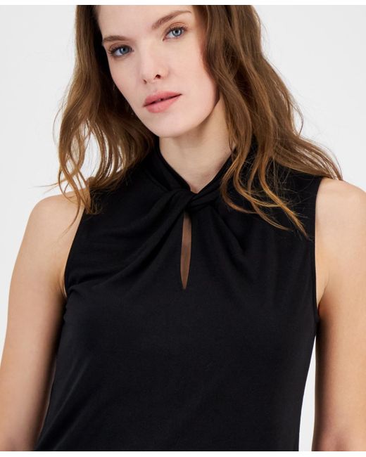 Anne Klein Black Twist-neck Sleeveless Keyhole Top