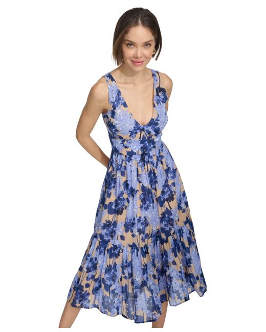 Tommy Hilfiger Blue Floral-print Fit & Flare Dress