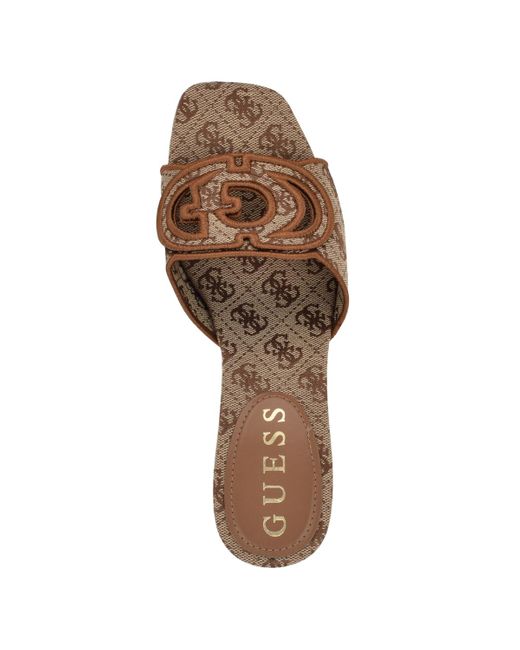 Guess Brown Galsee Quattro-g Cutout Slide Block Heel Dress Sandals