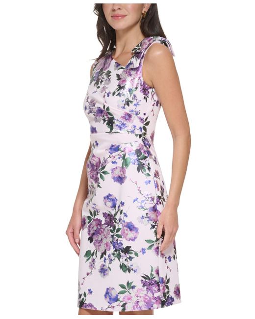 Jessica Howard Pink Floral Print Asymmetric Sleeveless Sheath Dress