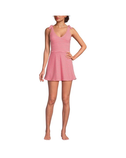 Lands' End Pink Gingham Mini Swim Dress One Piece Swimsuit