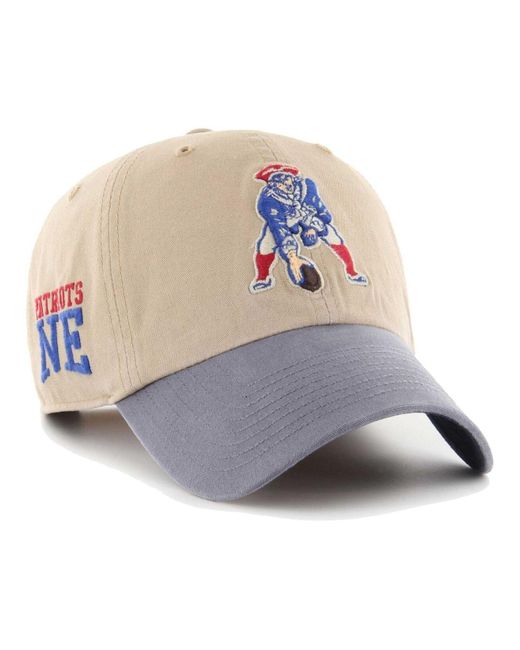 47 Brand Gray Khaki, Royal New England Patriots Ashford Clean Up Adjustable Hat for men