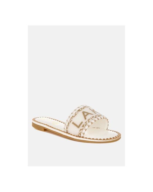 LONDON RAG White Beaded Lake Como Flat Slip Ons