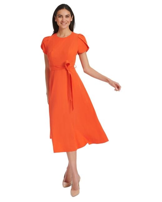 Calvin Klein Orange Belted A-line Dress