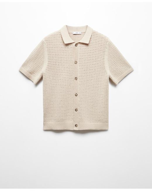 Mango Natural Openwork Buttons Detail Knit Polo for men