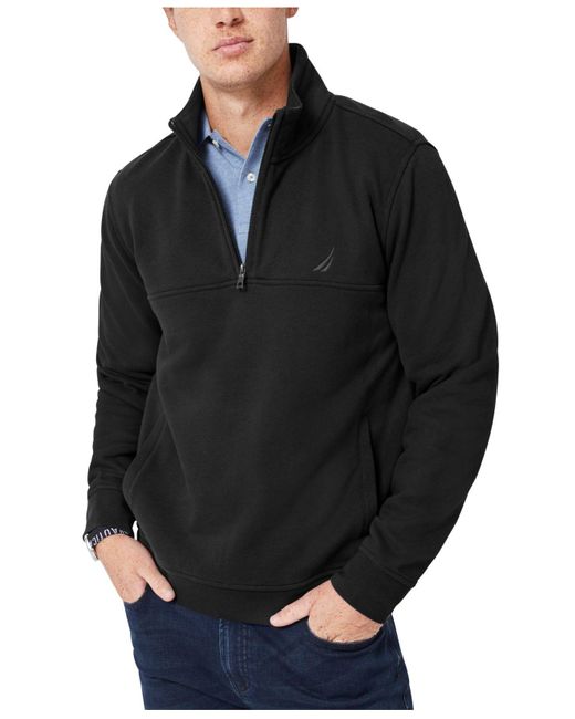 Download Nautica Solid Quarter Zip Fleece Pullover in Black for Men ...