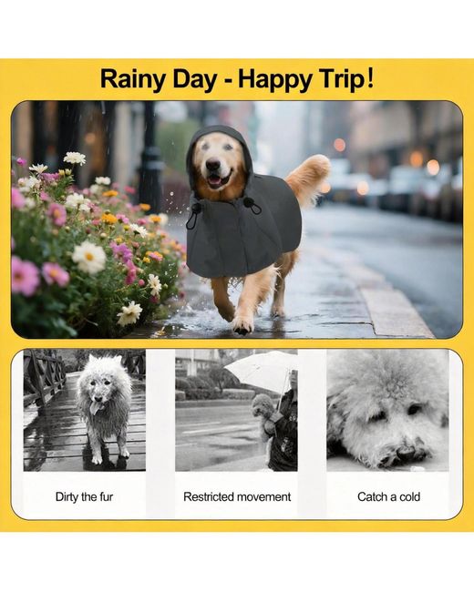 Aronkl Black Waterproof Windproof Dog Rain Jacket