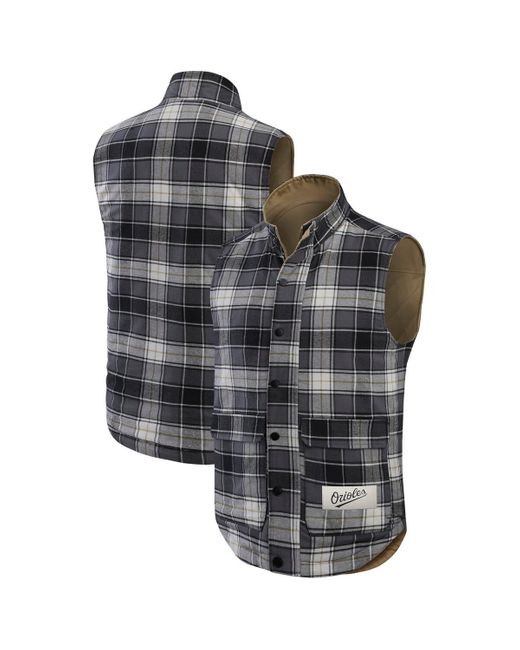 Fanatics Multicolor Tan/charcoal Baltimore Orioles Reversible Canvas Plaid Patch Full-zip Vest for men