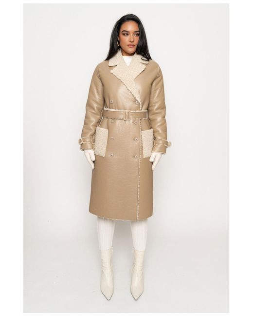 JLUXLABEL Natural Sherpa And Faux Leather Coat