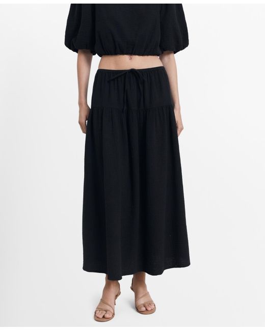 Mango Black Cotton Drawstring Skirt