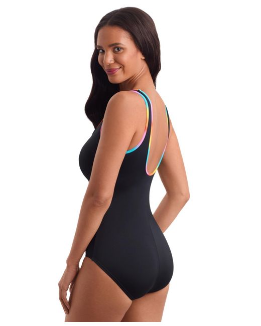 Shapesolver Sport By Mimi Flamingo Blue Shape Solver Sport By Mimi Flamingo Shirred-side Zip-up One-piece Swimsuit