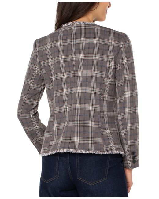 Liverpool Los Angeles Gray Collarless Fray-trim Fitted Blazer