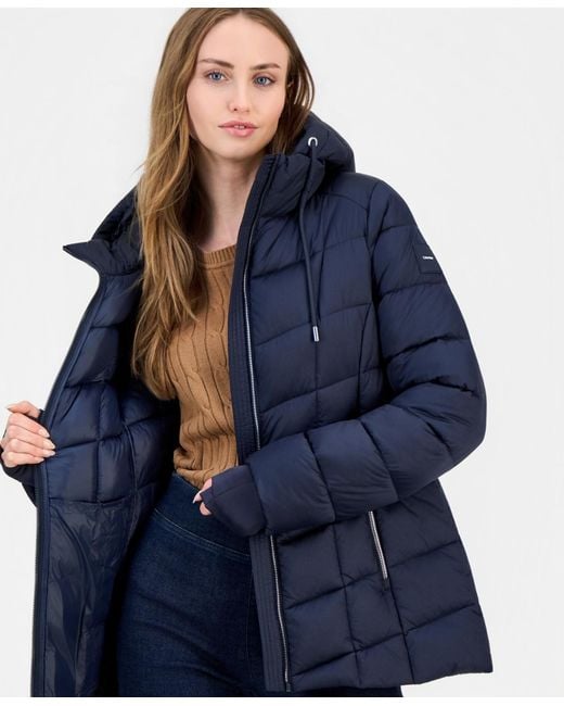 Calvin Klein Blue Packable Hooded Drawstring Puffer Jacket