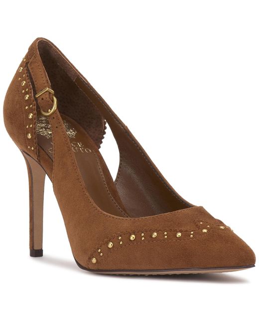 Vince Camuto Women's Brown Hally Studded Pointed-toe Pumps