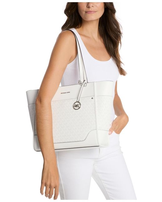 Michael Kors White Michael Harrison Large Top Zip Tote