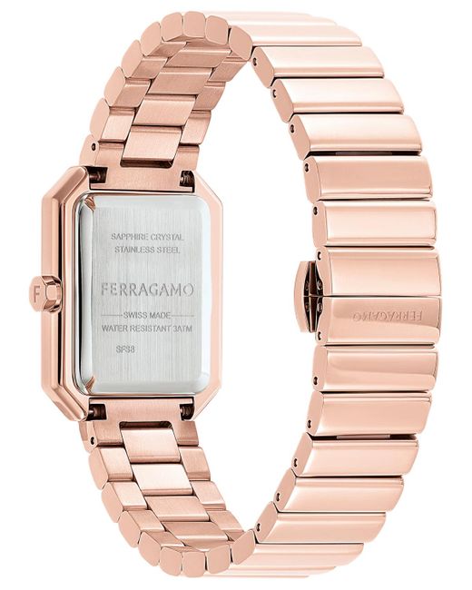 Ferragamo Pink Salvatore Swiss Rose Gold Ion Plated Stainless Steel Bracelet Watch 27x34mm