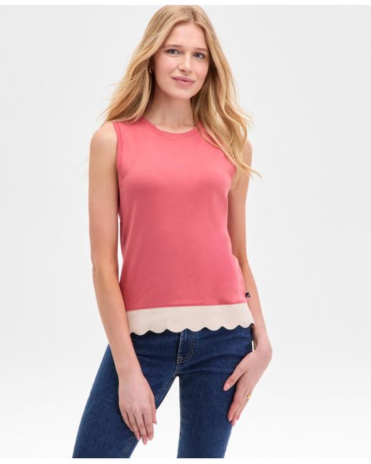 Nautica Red Cotton Scalloped-hem Tank Top