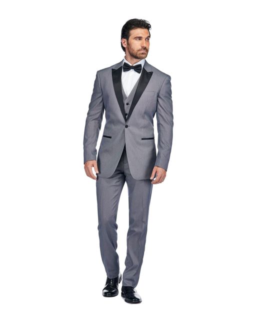 Gino Vitale Blue 3 Piece Birdseye Peak Lapel Tuxedo Set for men