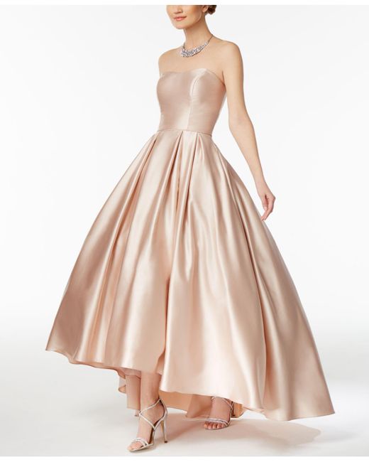 Betsy & Adam Natural Strapless High-low Ball Gown