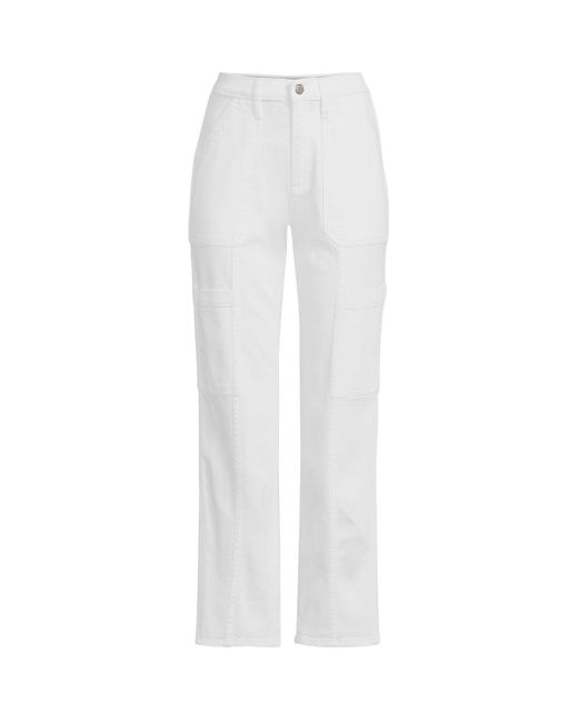 Lands' End White Denim High Rise Utility Cargo Ankle Jeans