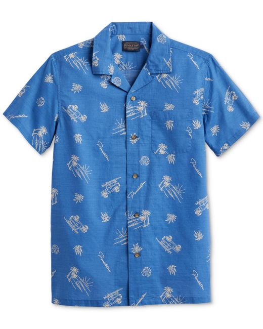 Pendleton Blue Aloha Island Print Short Sleeve Button-front Shirt for men