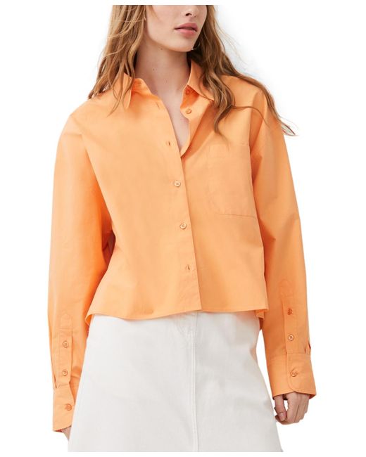 French Connection Orange Alissa Cotton Cropped Shirt